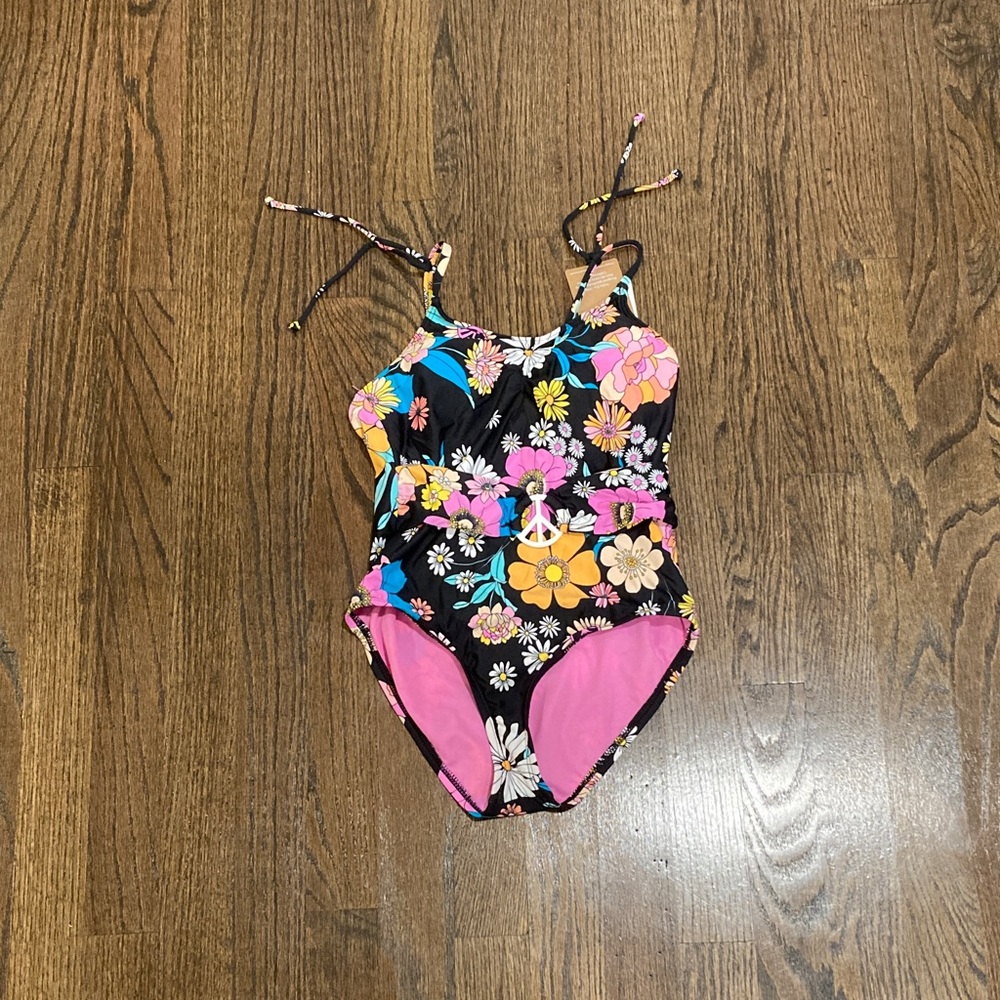 Hobie Black Floral Kids Swim One Piece